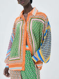 Large Printed Button-Up Shirt with Color Details