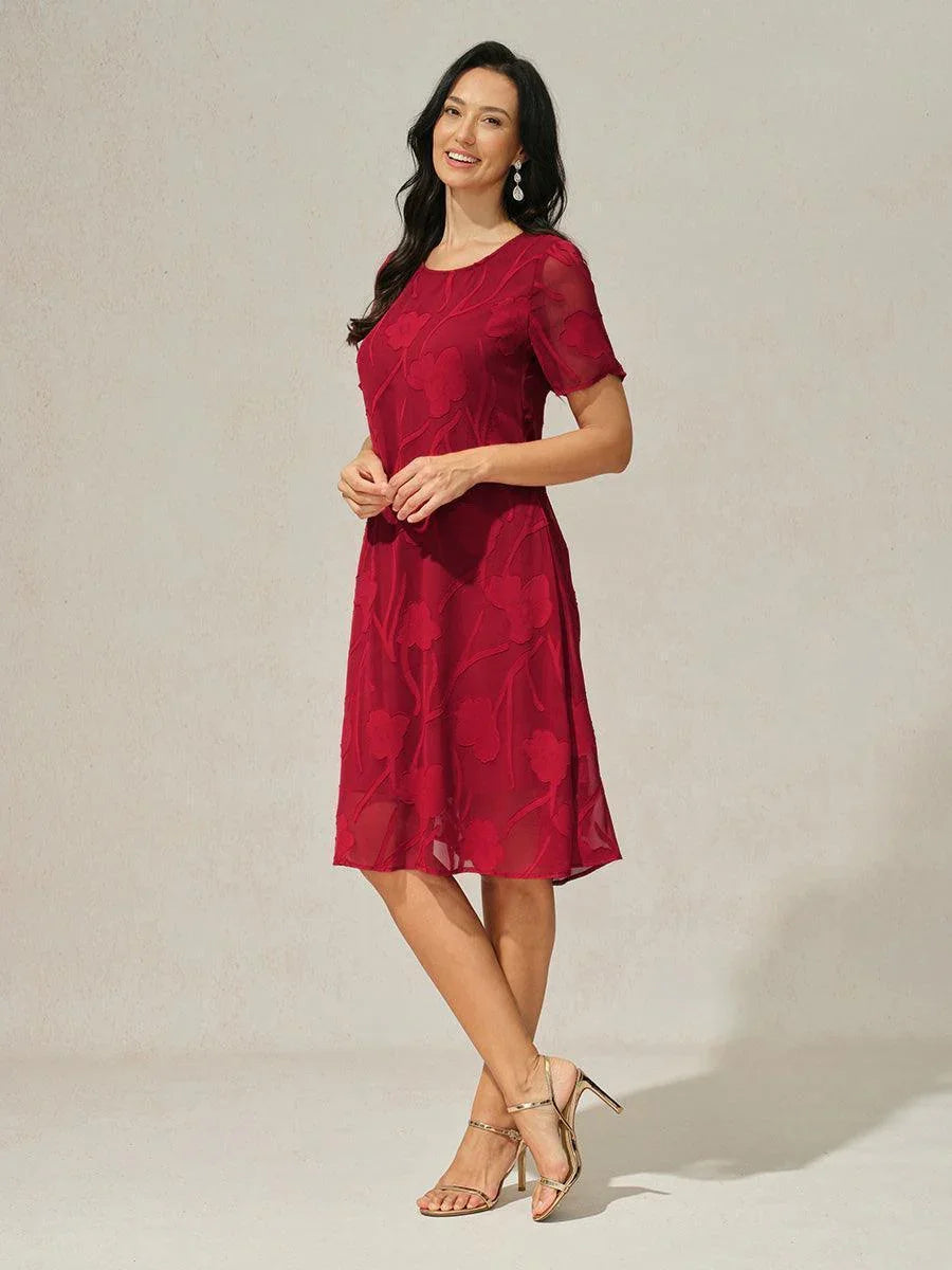 A-Line Chiffon Dress with Flowers, Knee Length