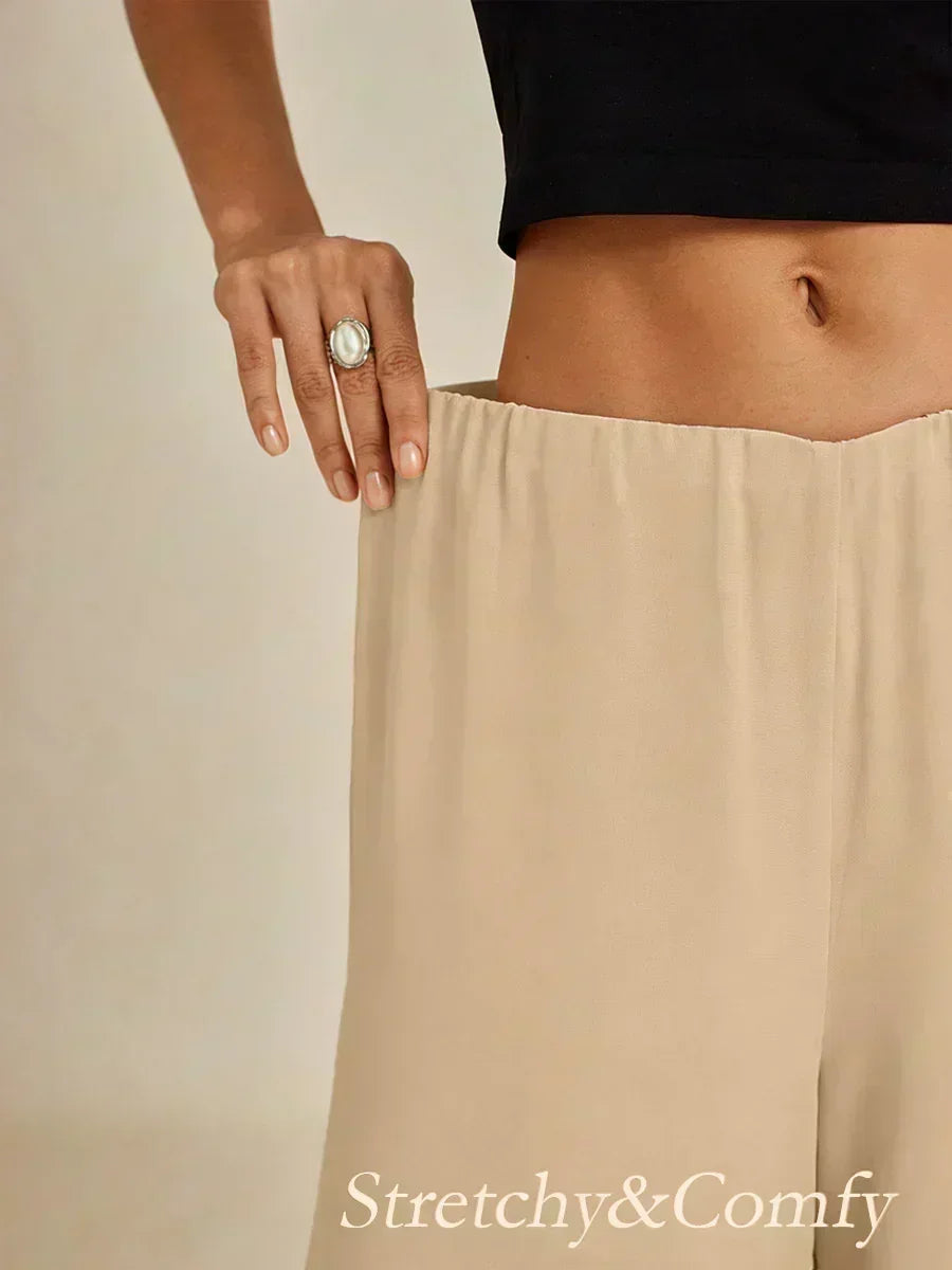 Straight Pants with Flowing Split Chiffon Layer