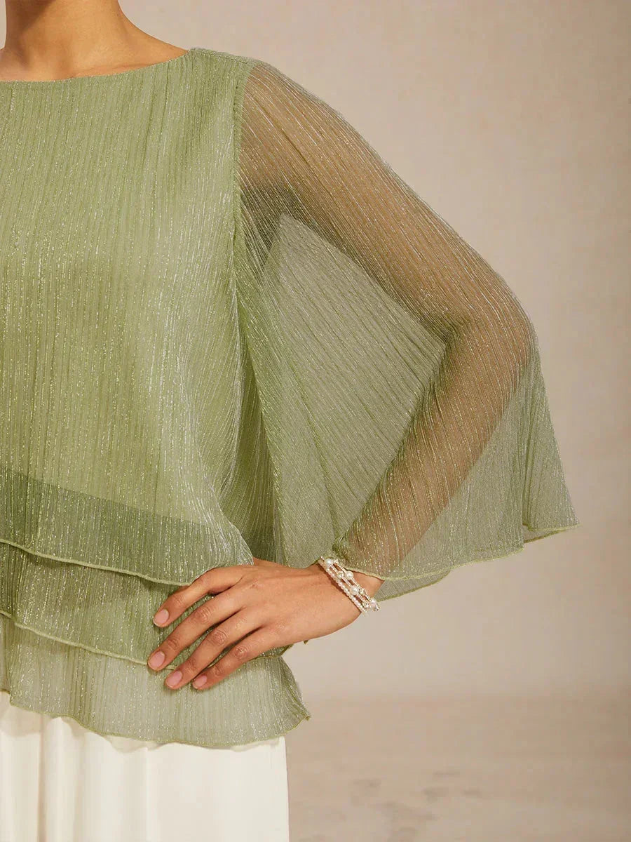 Asymmetrical Layered Shirt in Crinkled Metallic Chiffon
