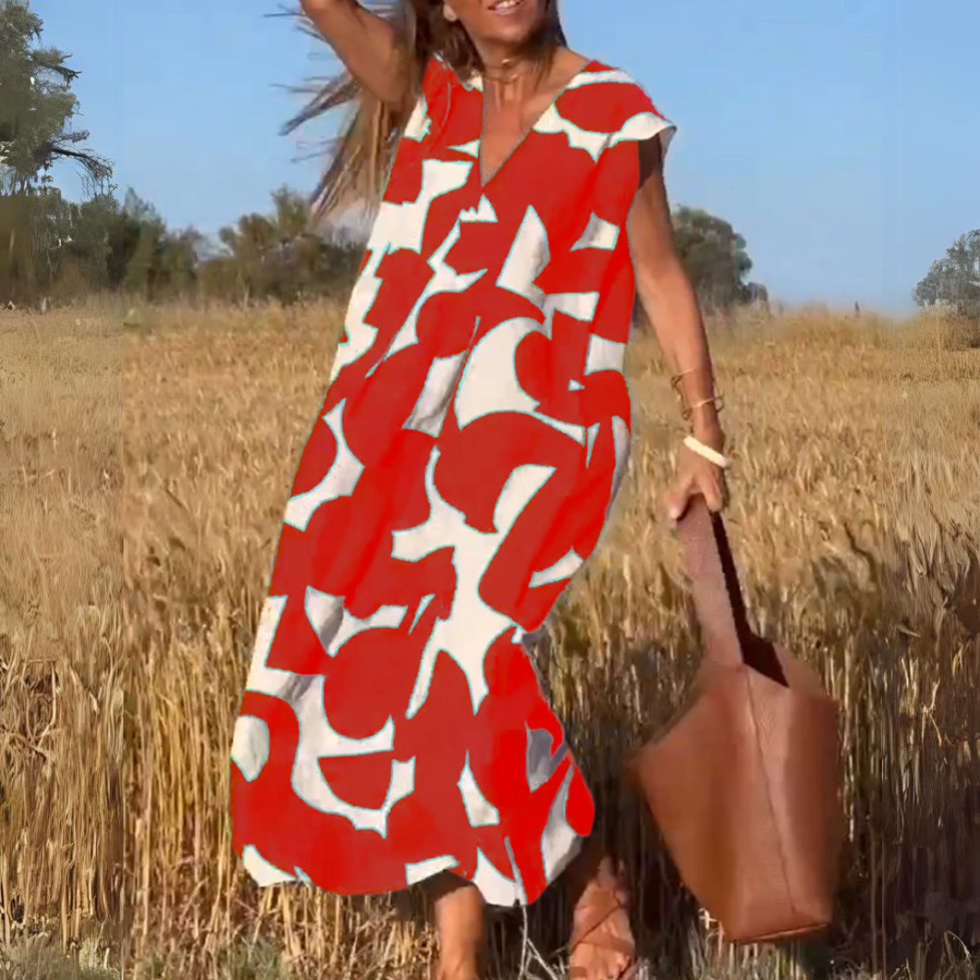 ELENA | Printed Dress with V-Neck