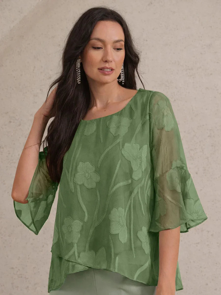 Elegant chiffon blouse with asymmetrical hem
