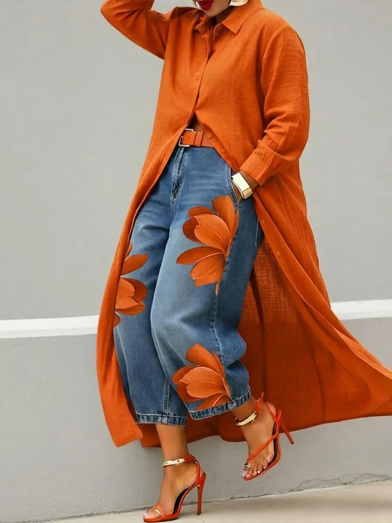 Very | Long Sleeve Shirt and Floral Jeans Coordinate