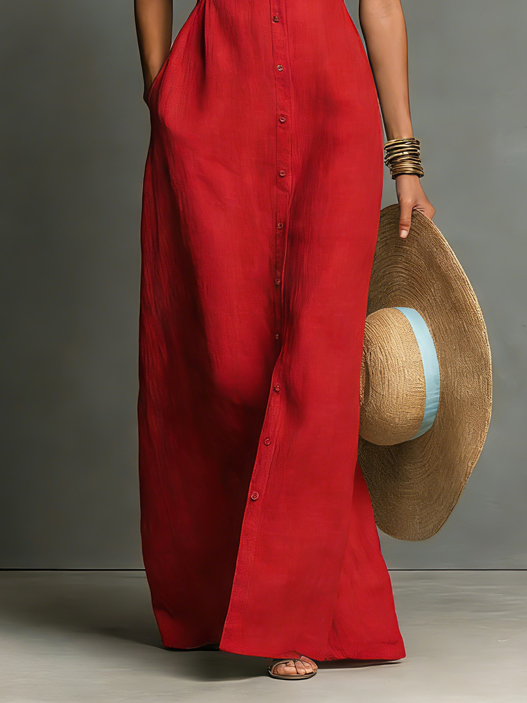 Sleeveless Maxi Dresses with Minimalist Collar for Women MDZ1011C0Y