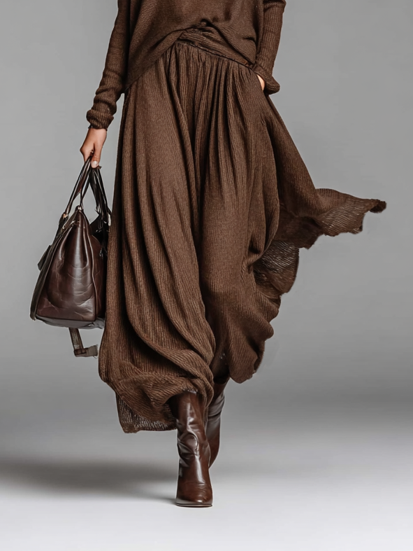 Women's Skirt and Sweater Set with Round Neck MDA0737H3Y