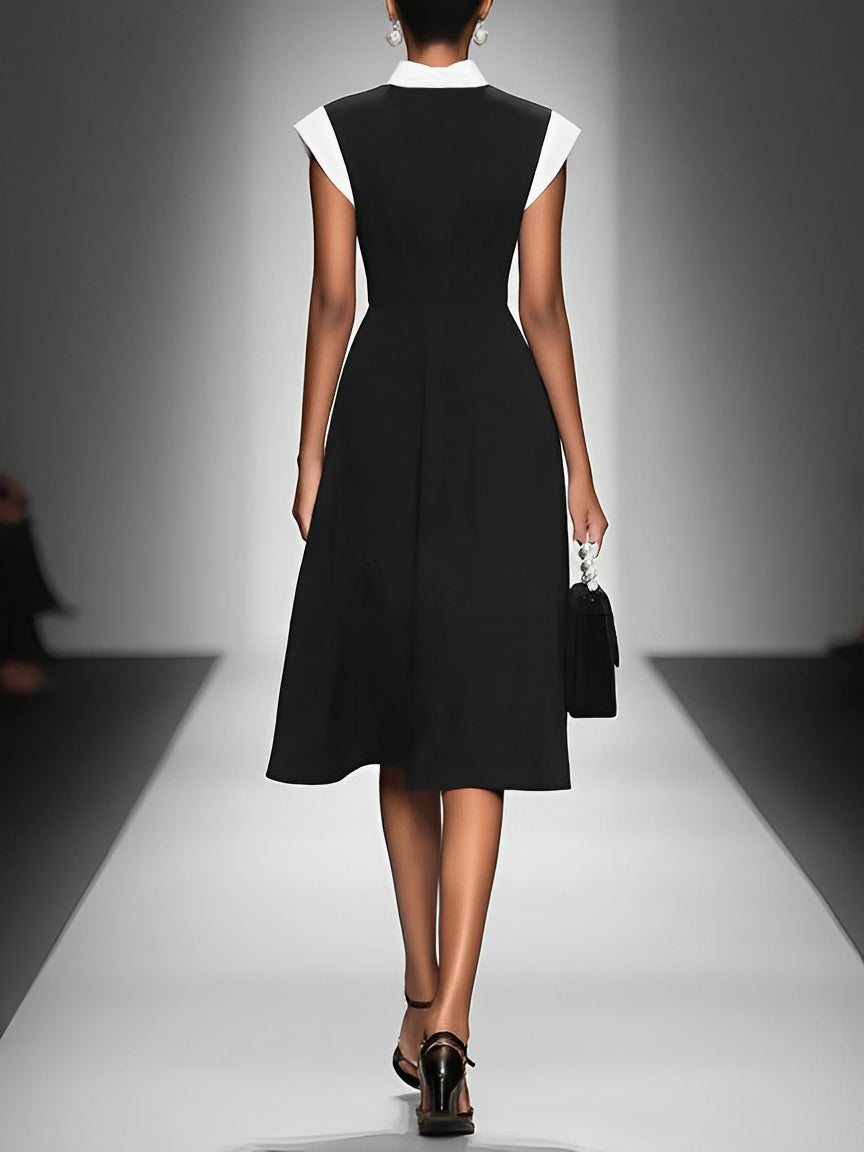 Midi Dress for Women with Square Neckline, Cap Shoulder Sleeves, Varied Colors MDA2447F4Y