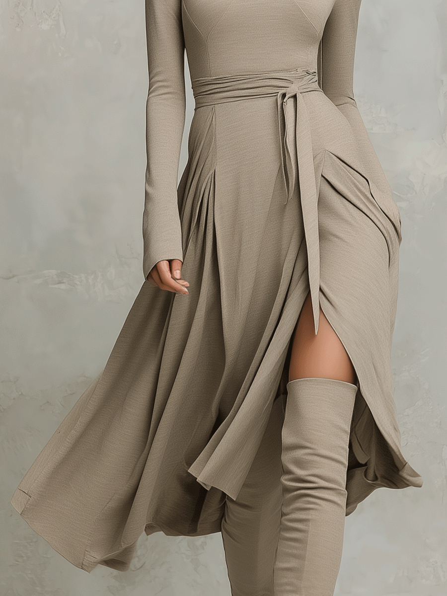 Knitted Midi Dress for Women with Long Flattering Sleeves MDA2446G6I