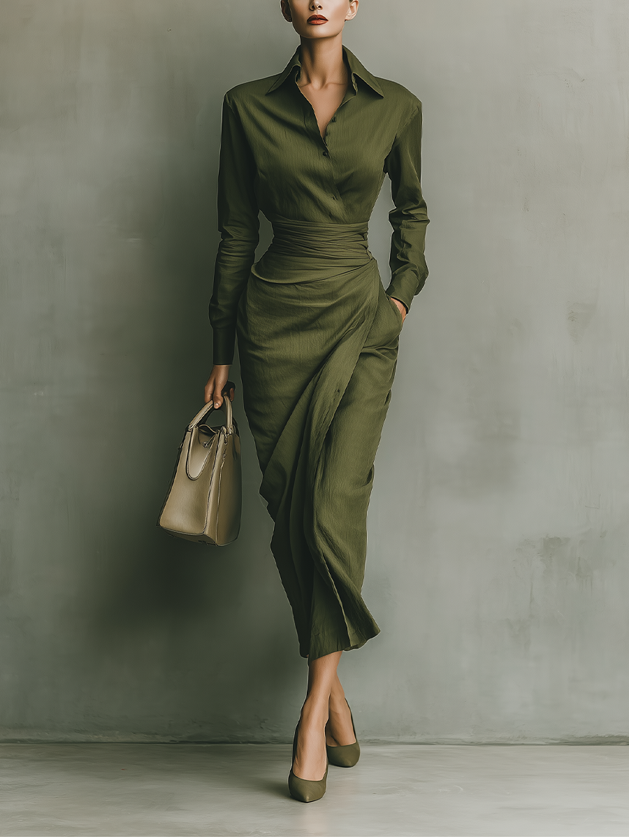 Women's Maxi Dresses in Military Green Cotton Blend MDA2281I8T