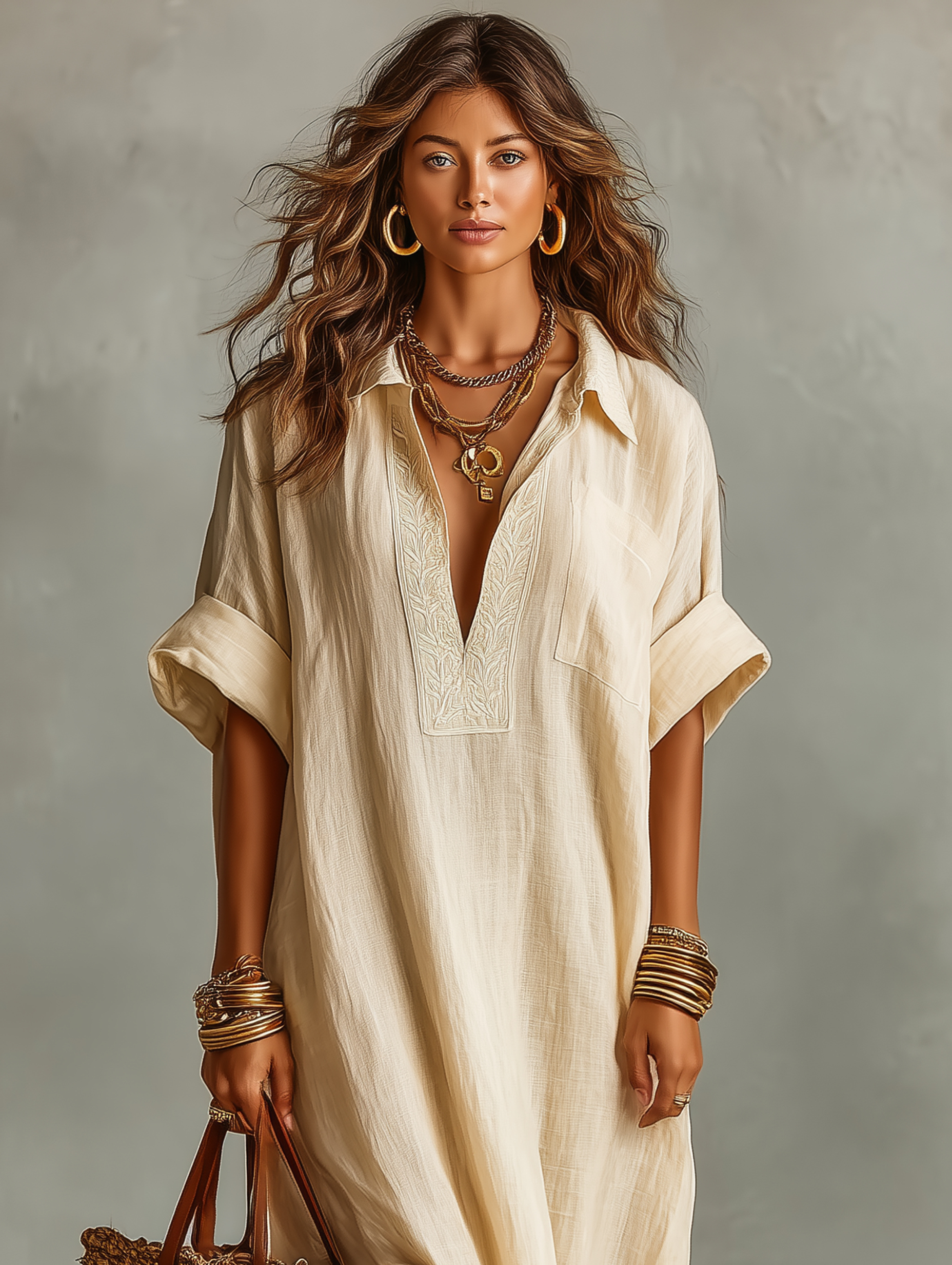 Short Sleeve Maxi Dresses with Embroidery for Women in Minimalist Style