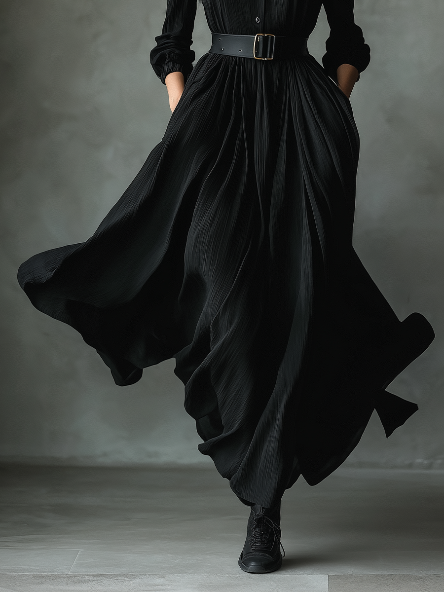 Vintage Textured Maxi Dresses in Black for Women MDA0859H8T