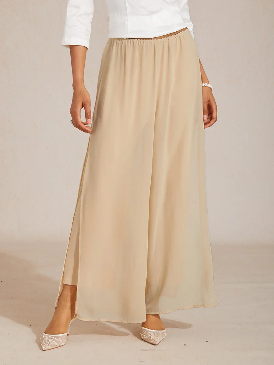 Straight Cut Trousers with Chiffon Layer