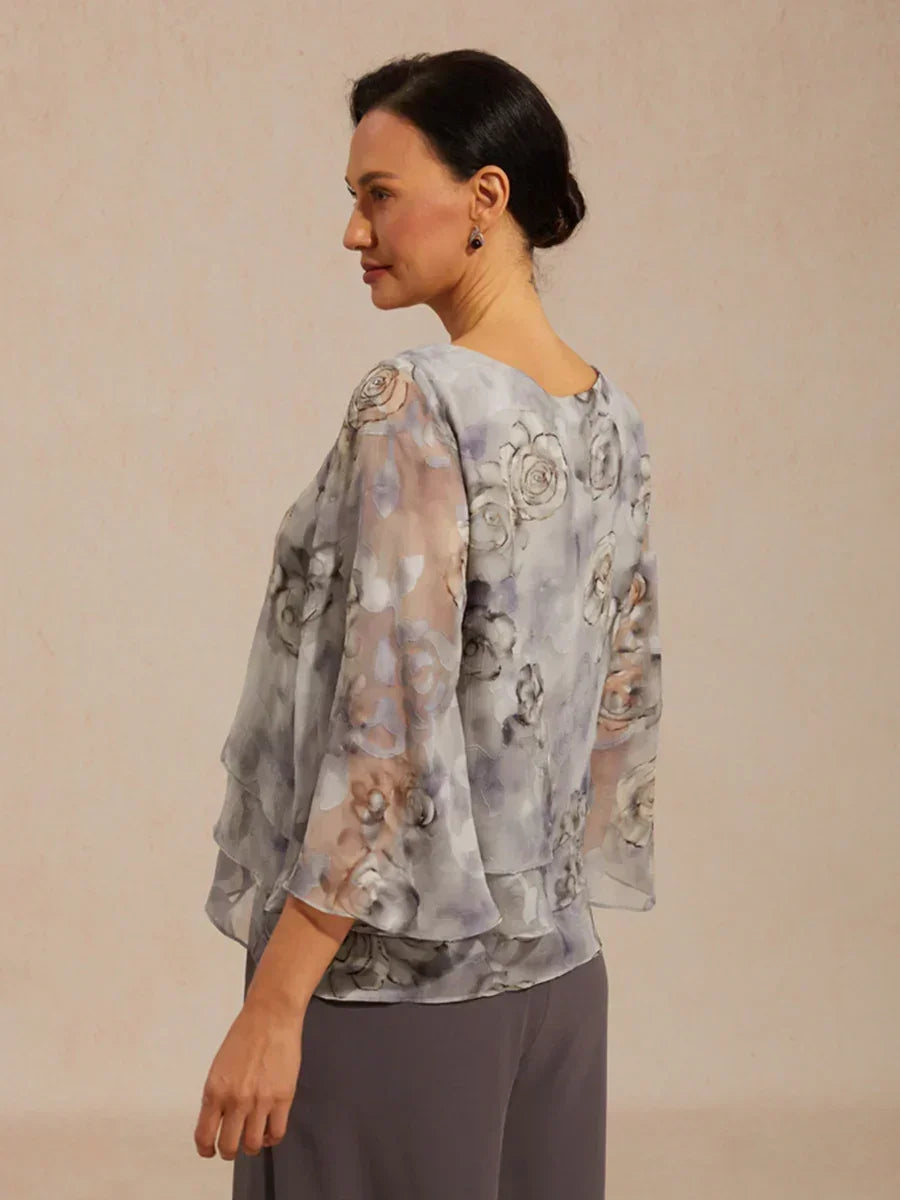 Layered Chiffon Lace Top with Floral Print