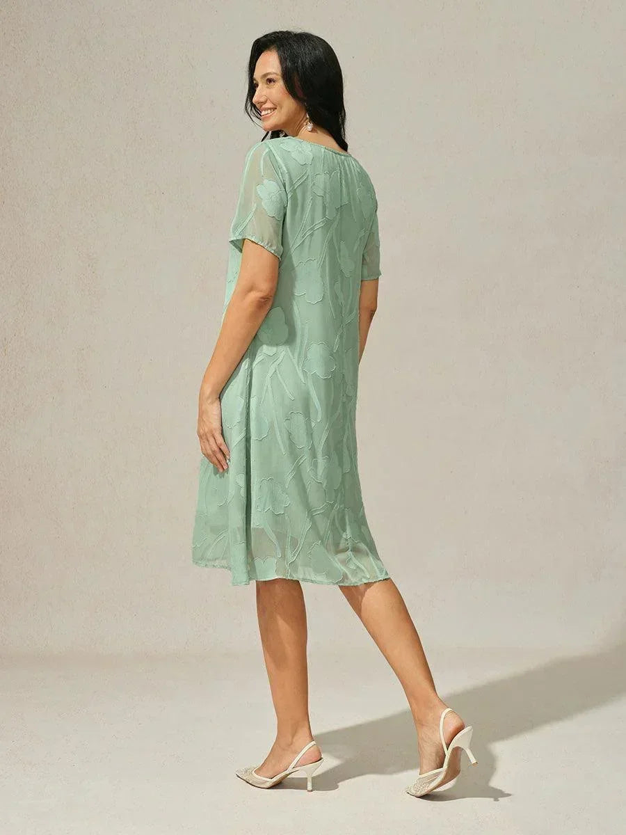 A-Line Chiffon Dress with Flowers, Knee Length