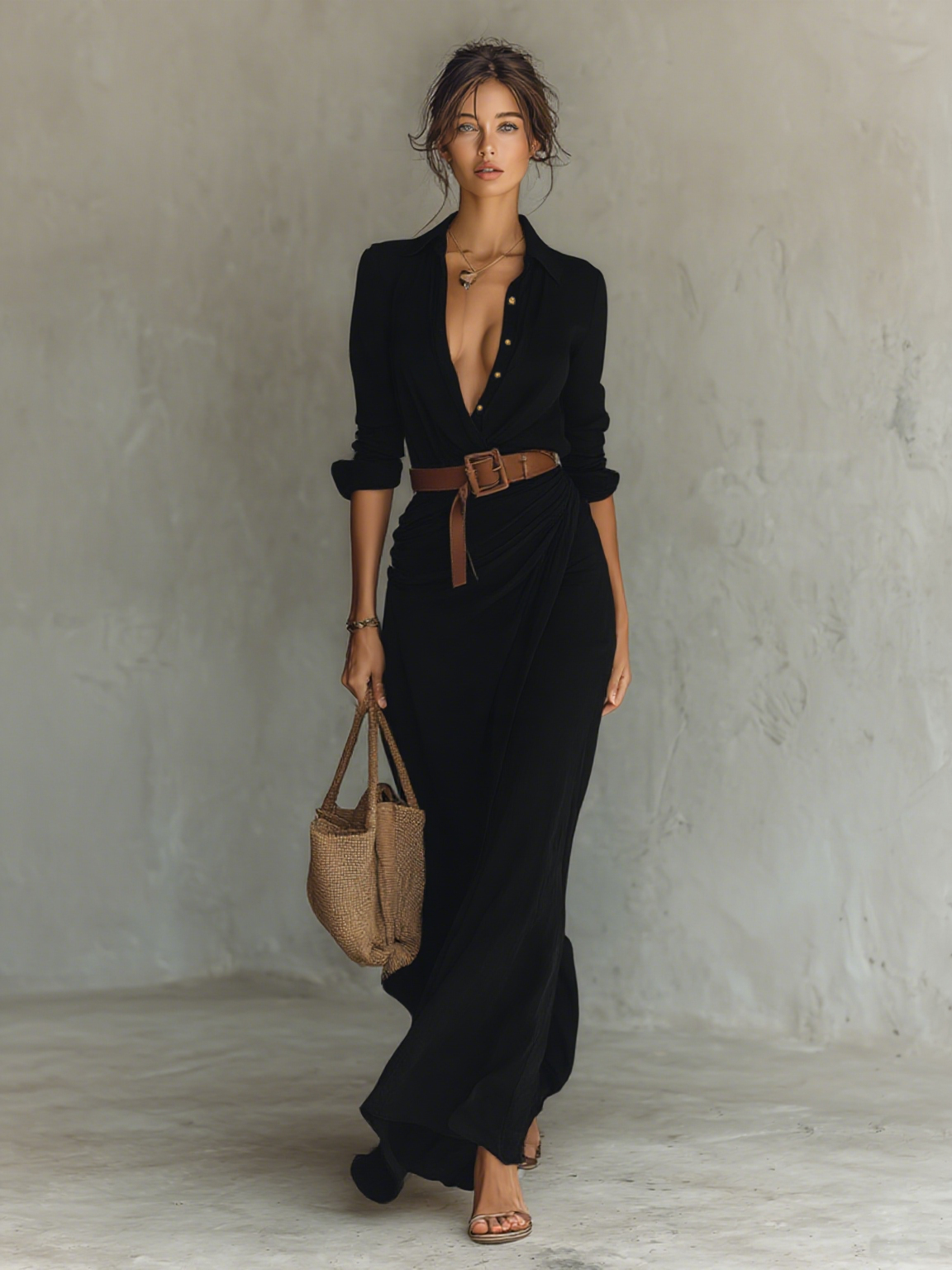 Maxi Dresses with Collar for Women, Long Sleeves and One Closure MDA1500G4Y