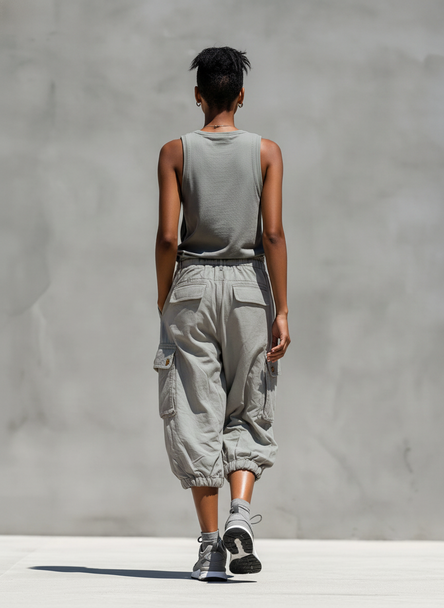 Sleeveless Tank Top and Cargo Jogger Set for Women in Gray MDZ0853E1T