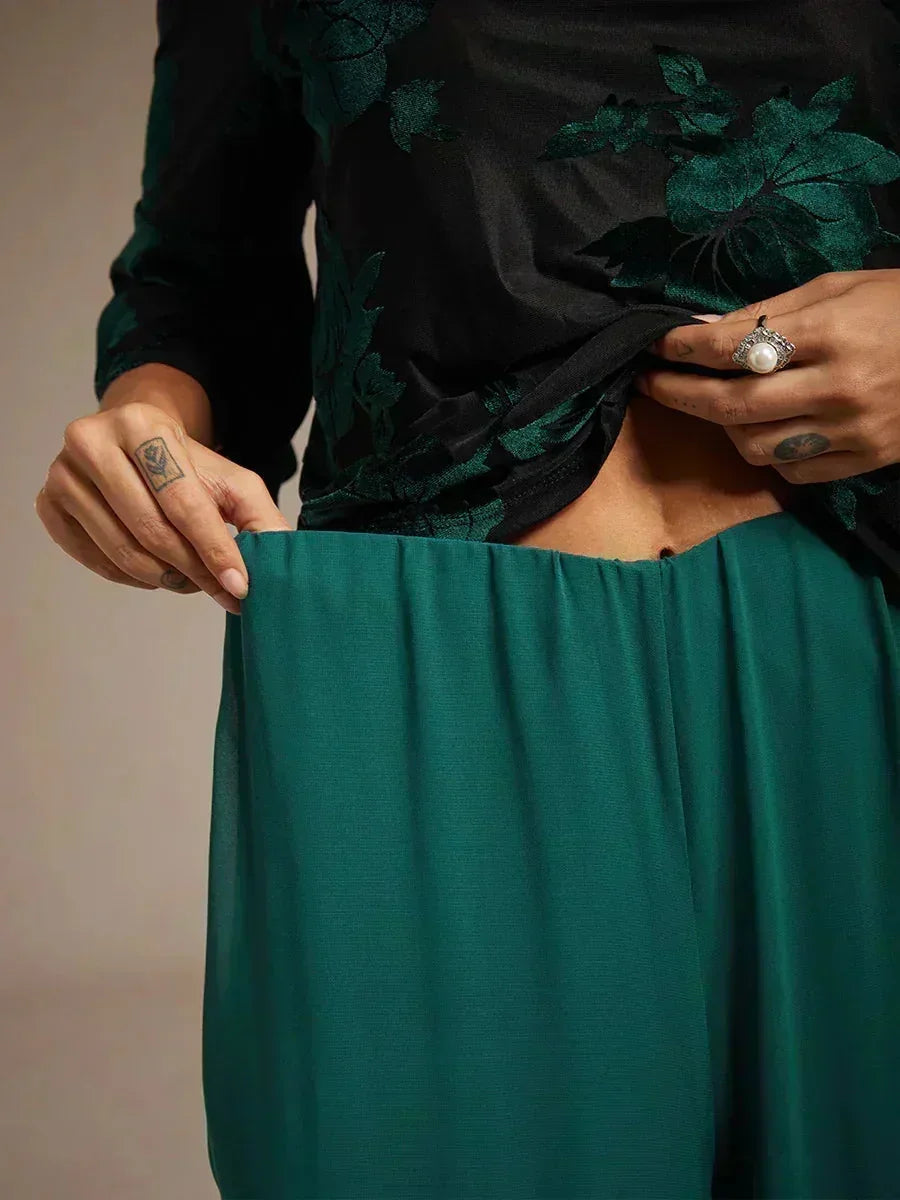 Straight Cut Trousers with Chiffon Layer