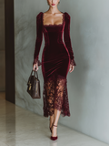 Burgundy Velvet Maxi Dress for Women MDA1190J4T