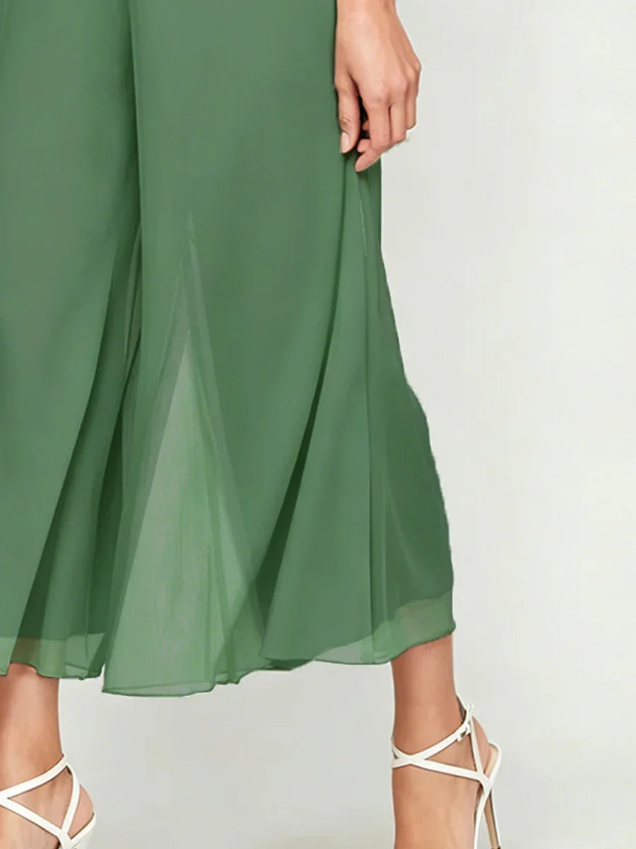 Straight Short Pants with Chiffon Layer