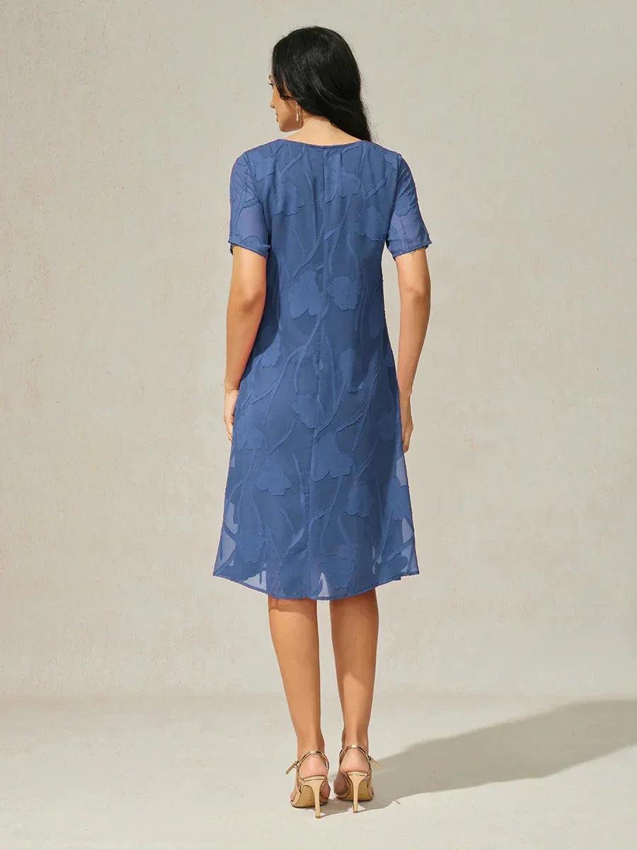 A-Line Chiffon Dress with Flowers, Knee Length