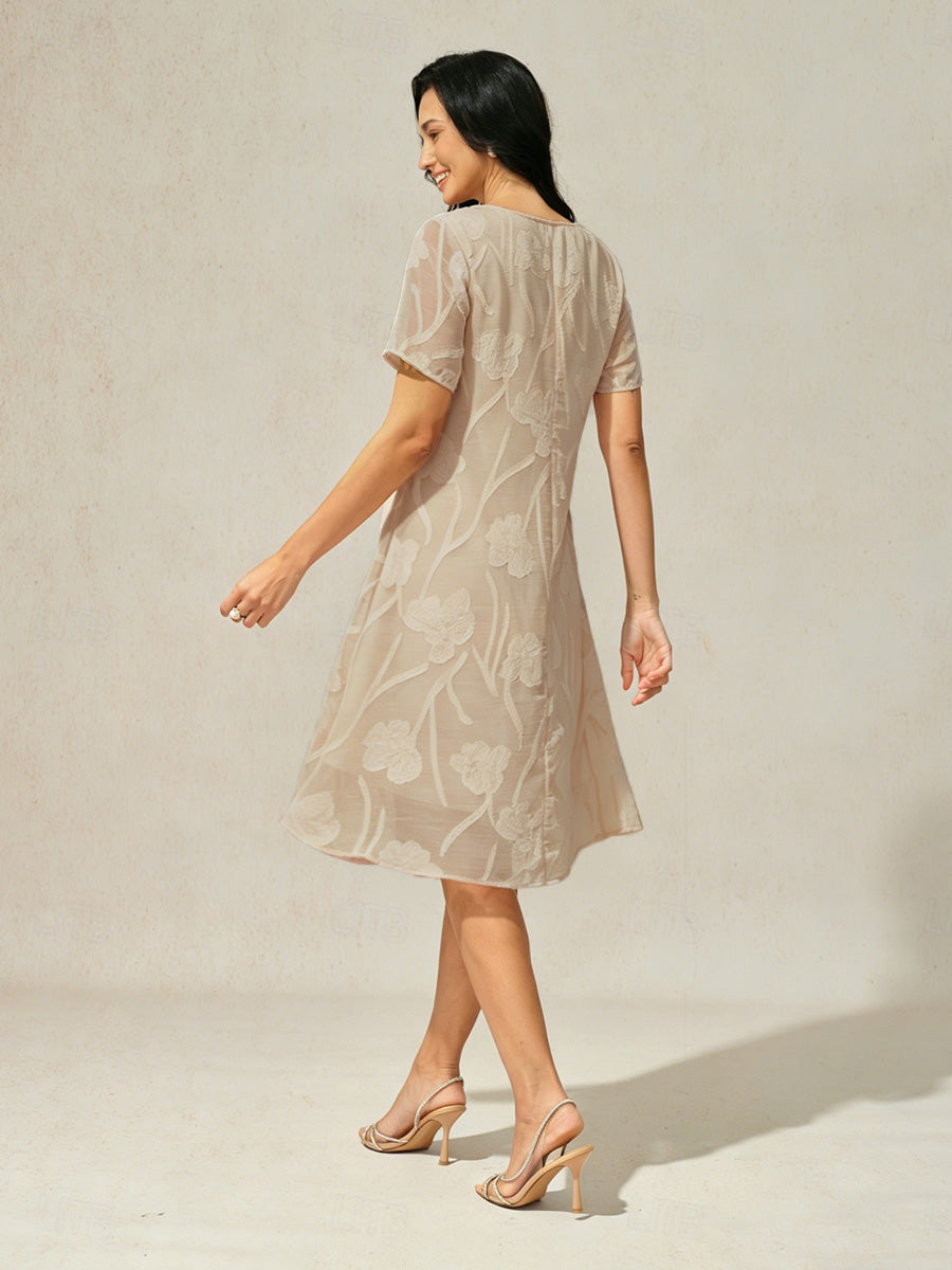 A-Line Chiffon Dress with Flowers, Knee Length