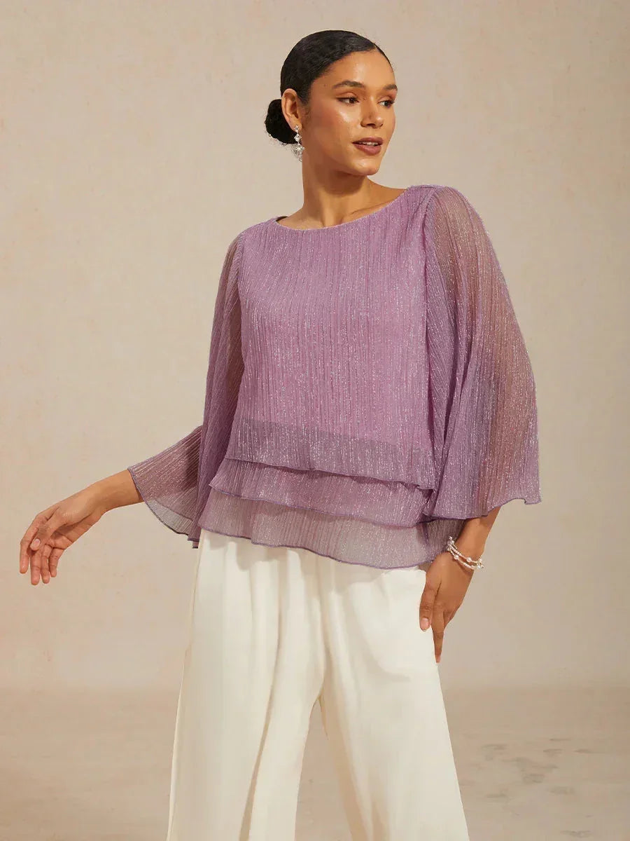 Asymmetrical Layered Metallic Silk Blouse