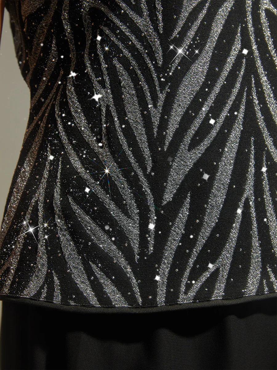 Twinst with Mandarin Collar and Zebra Pattern Adorned with Diamonds