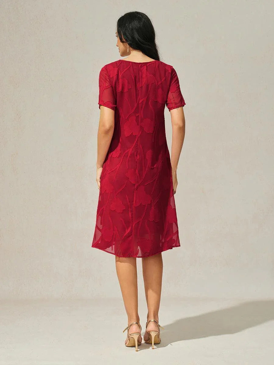 A-Line Chiffon Dress with Flowers, Knee Length