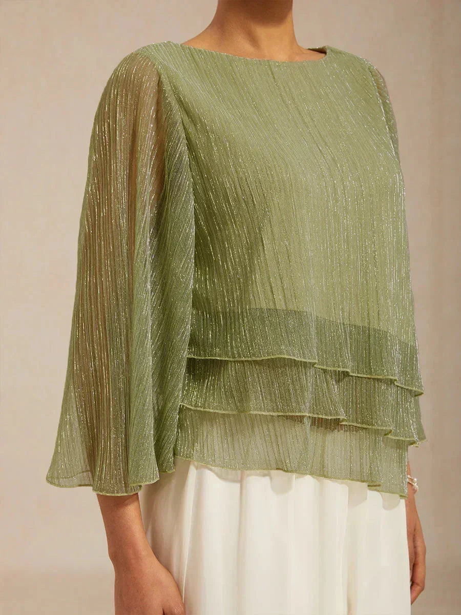 Asymmetrical Layered Shirt in Crinkled Metallic Chiffon