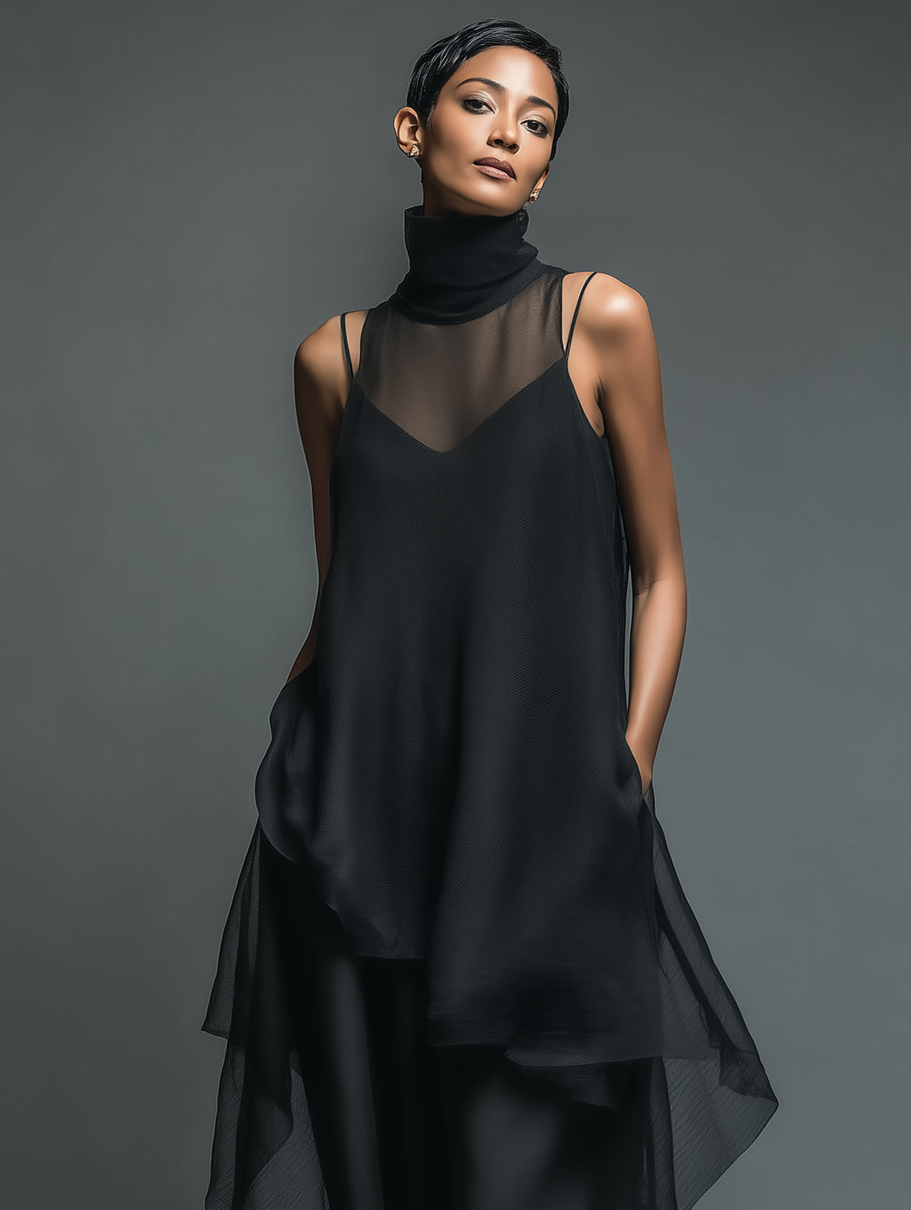 Minimalist Slip Dresses for Women in Acetate Blend with Maxi Dress and Chiffon Layer MDZ2702A3Y