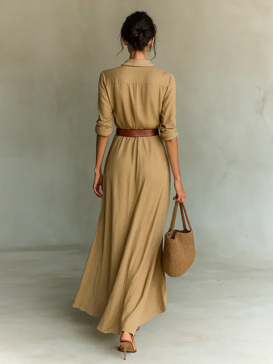 Camille™ | Maxi Dress with Reverse and Waist Belt