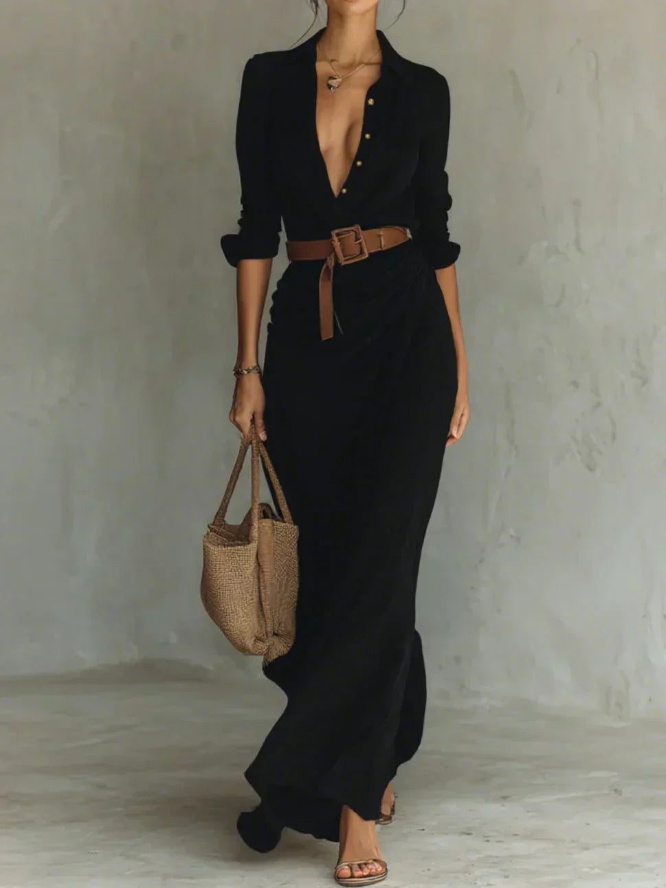 Camille™ | Maxi Dress with Reverse and Waist Belt