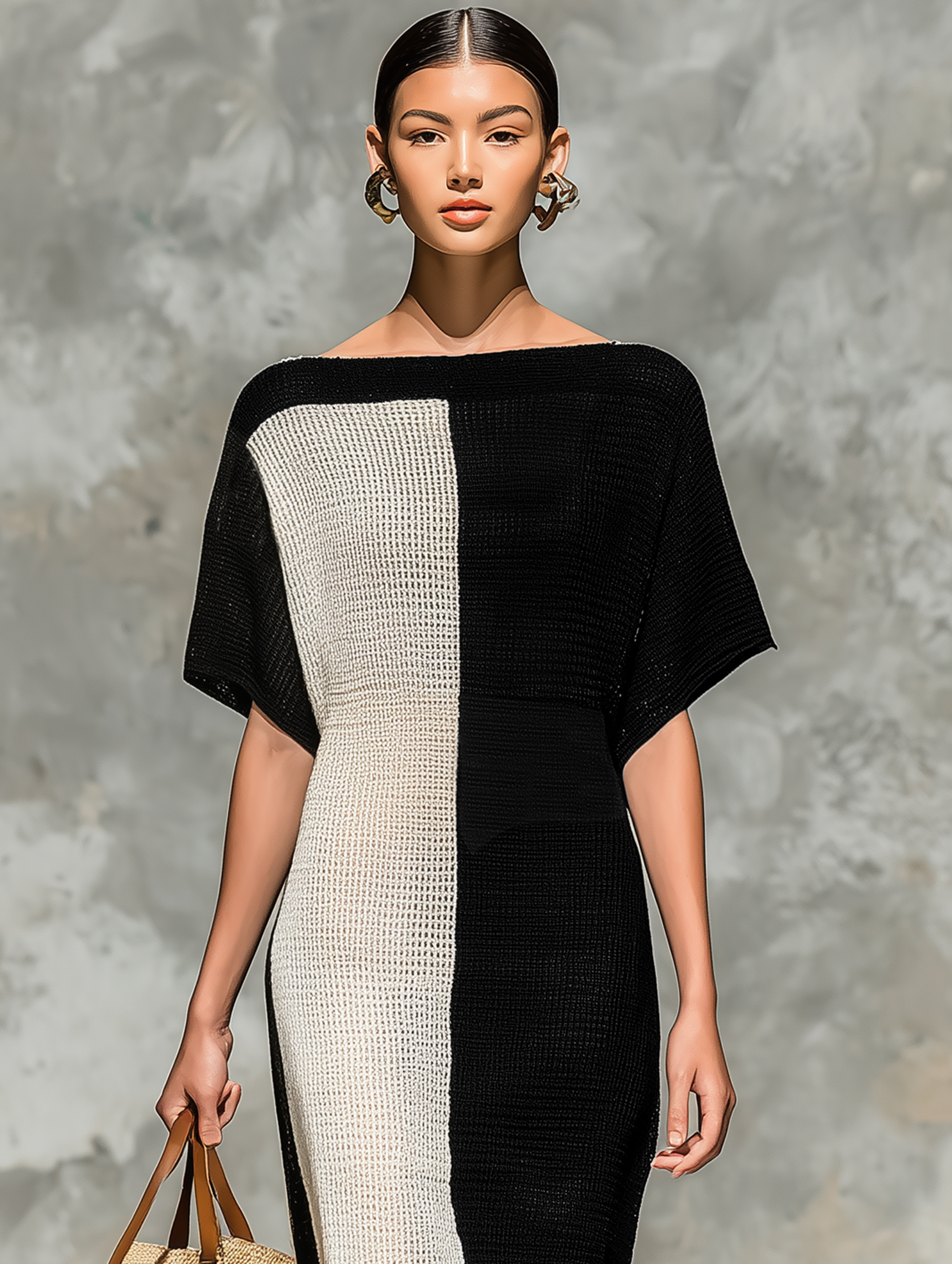 Short Maxi Dress with Boat Neck for Women, Knitted in Minimalism MDZ0969A4Y