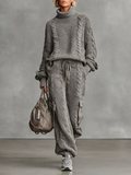 Cargo Pants and High Neck Sweater Set for Women MDA0958I2Y