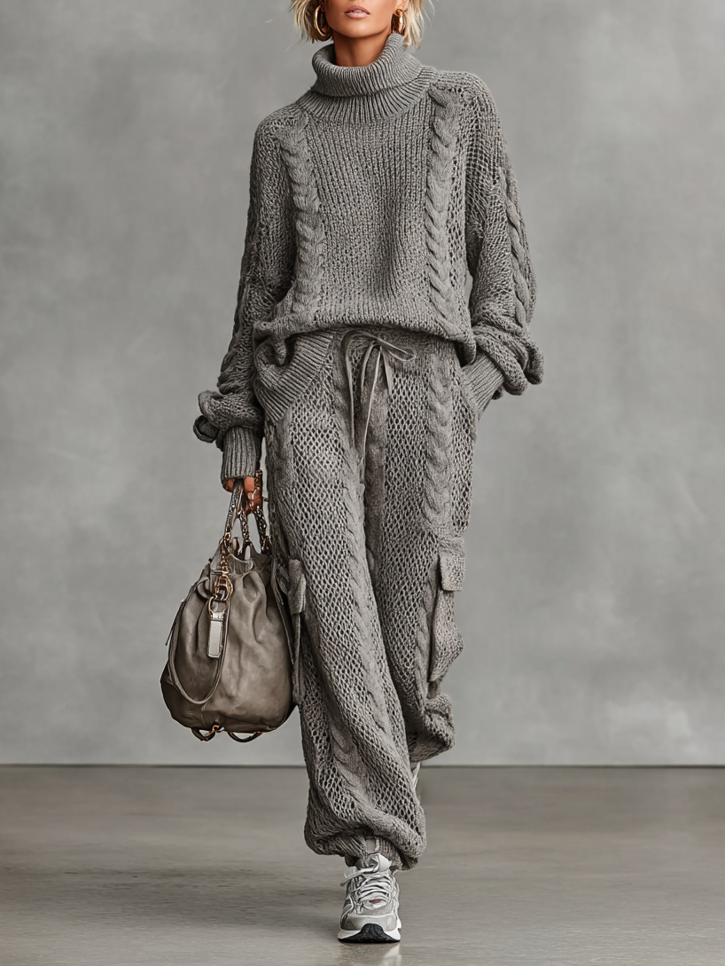 Cargo Pants and High Neck Sweater Set for Women MDA0958I2Y
