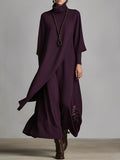 Light Blue Maxi Dresses with High Collar for Women with Embroidery MDA1202K8I