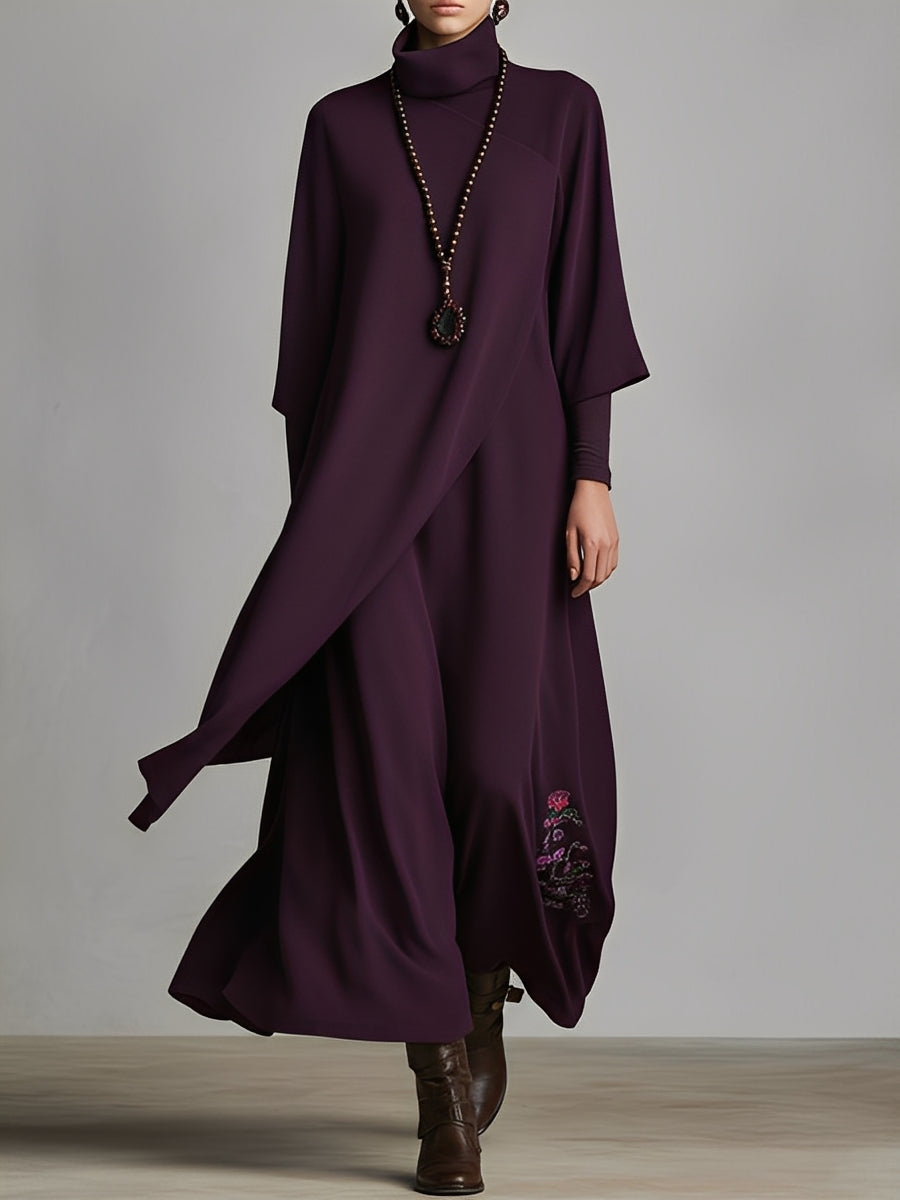 Light Blue Maxi Dresses with High Collar for Women with Embroidery MDA1202K8I