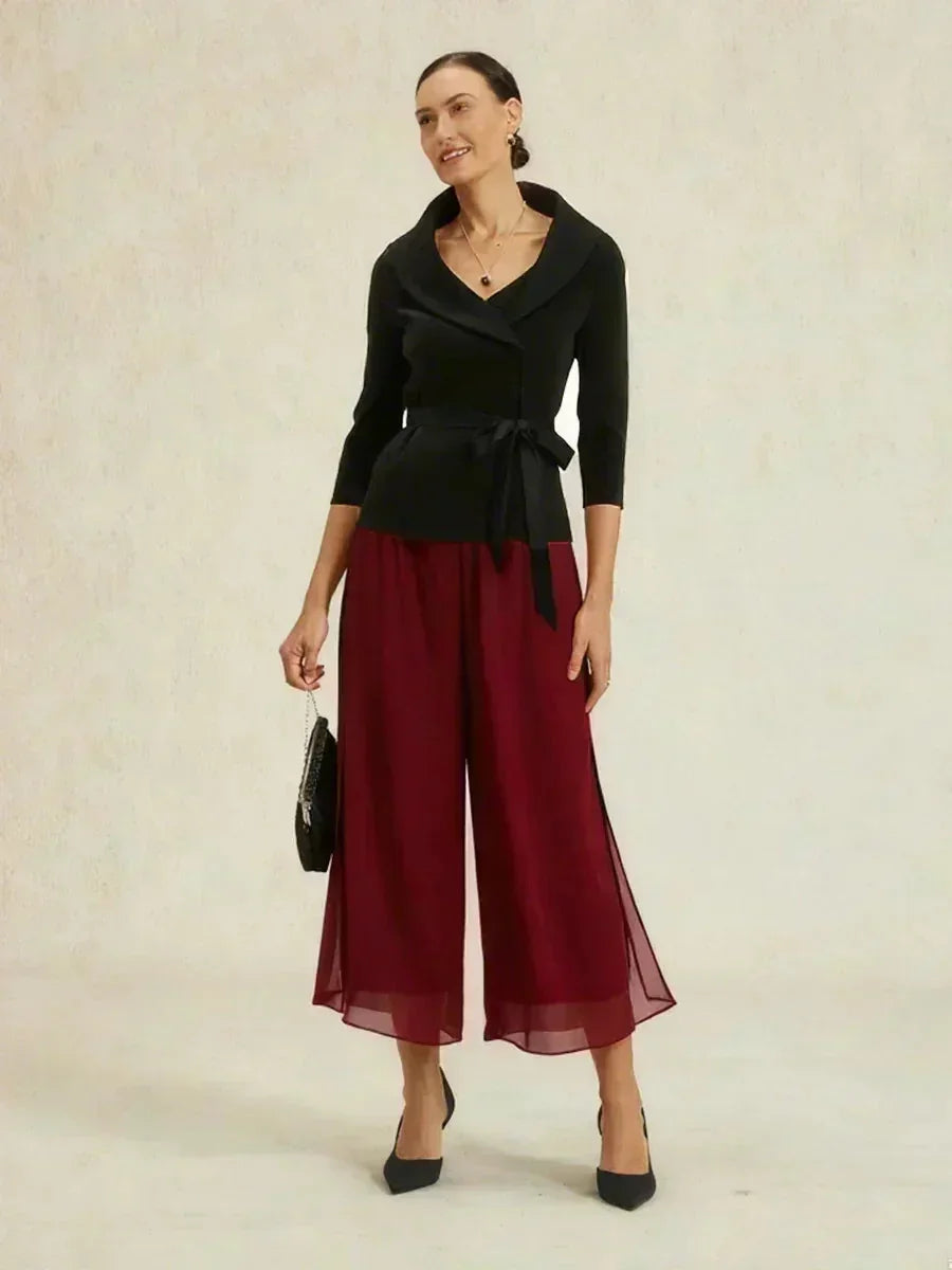 Straight Short Pants with Chiffon Layer
