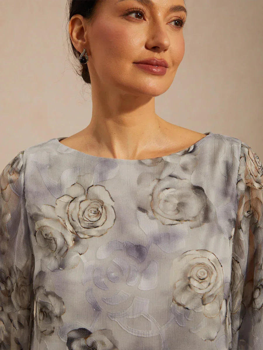 Layered Chiffon Lace Top with Floral Print