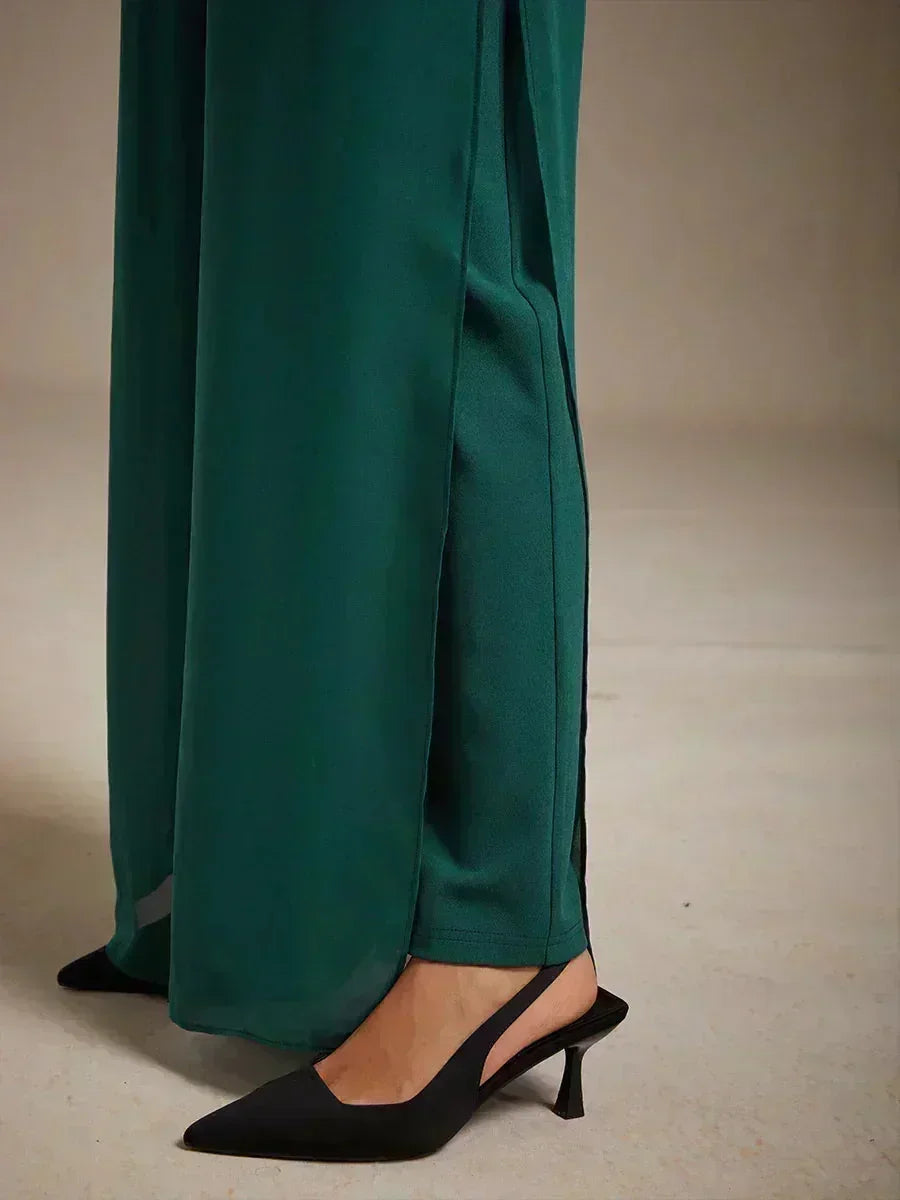 Straight Pants with Chiffon Layer
