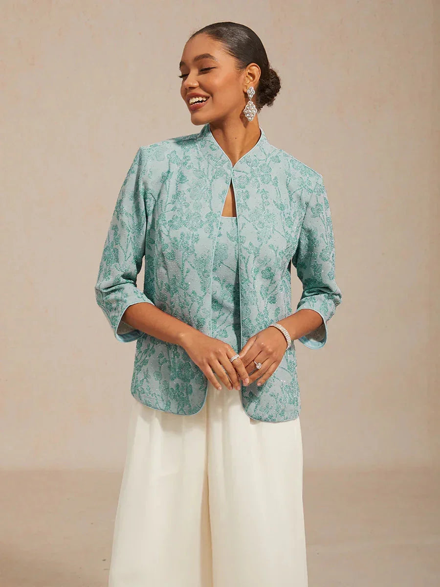 Twinst with Mandarin Collar and Zebra Pattern Adorned with Diamonds