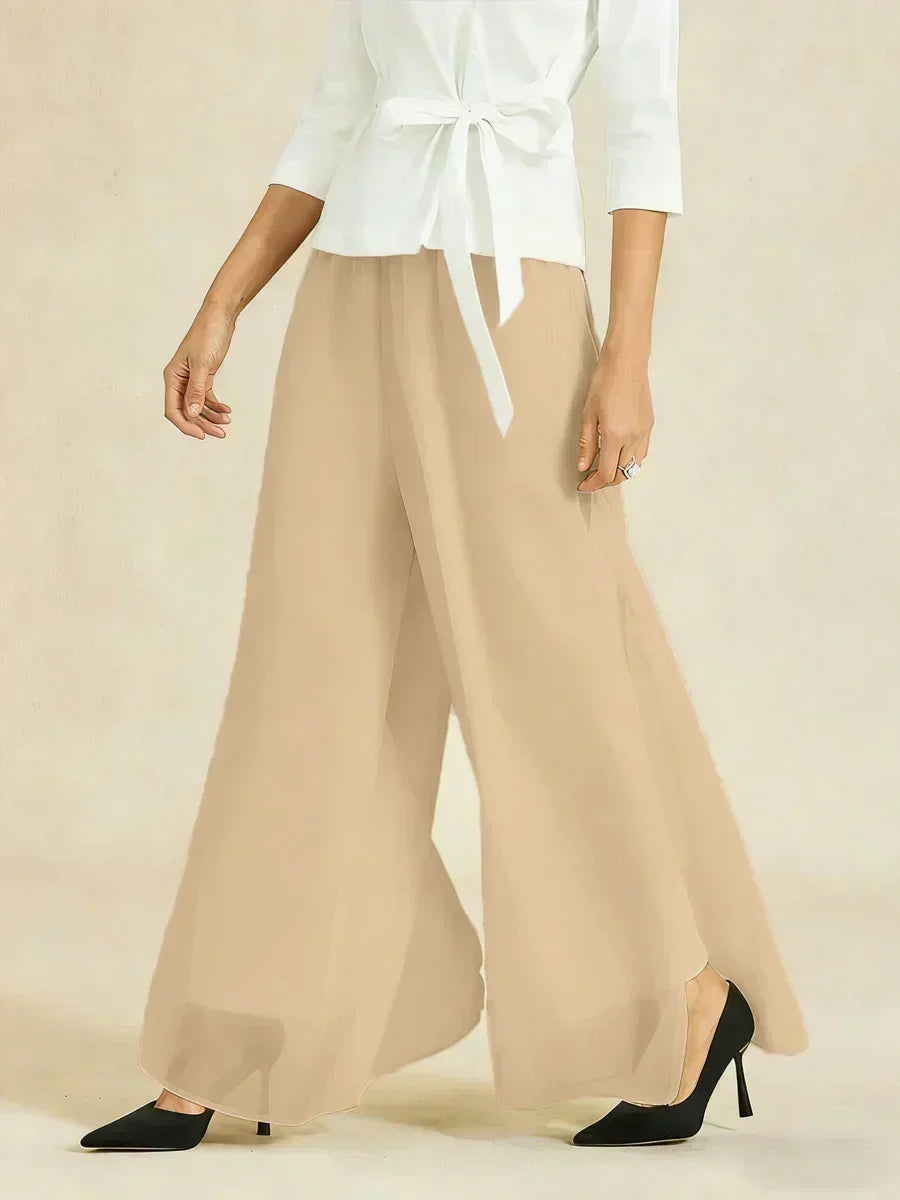 Straight Cut Trousers with Chiffon Layer