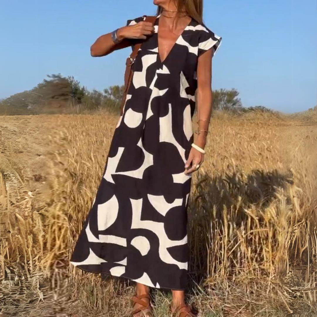 ELENA | Printed Dress with V-Neck