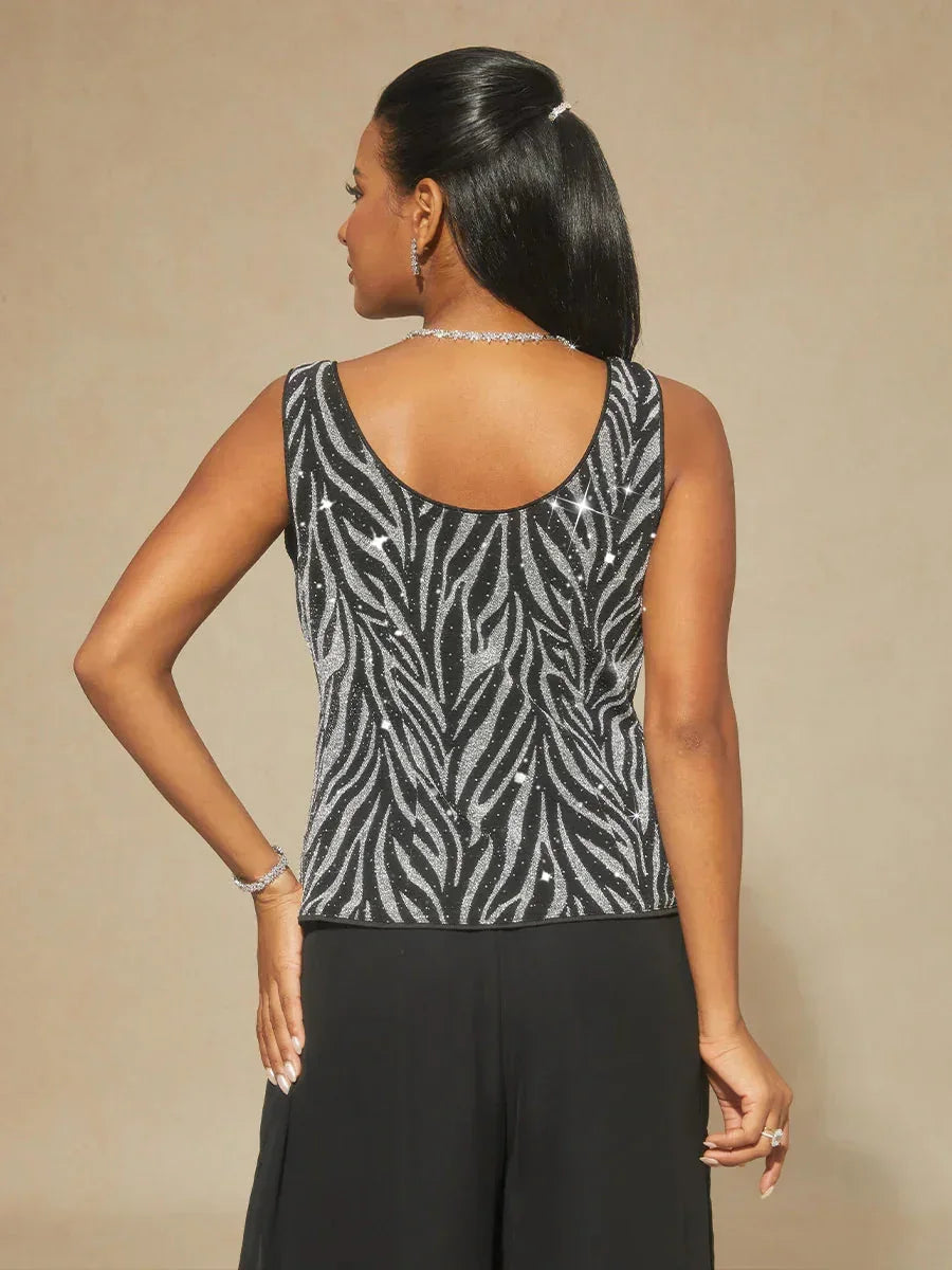 Twinst with Mandarin Collar and Zebra Pattern Adorned with Diamonds