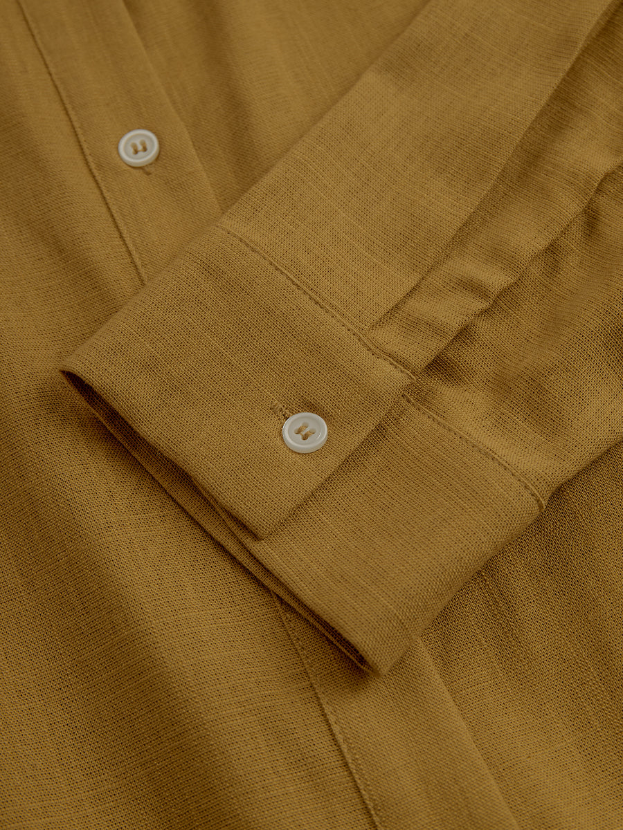 Refined Linen Blend Button Dresses for Women - Mustard Belted Mini Dress MDA1800I6I