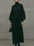 Modern Maxi Dress for Women with Black Turtleneck and Puff Sleeves MDA1503L6AU