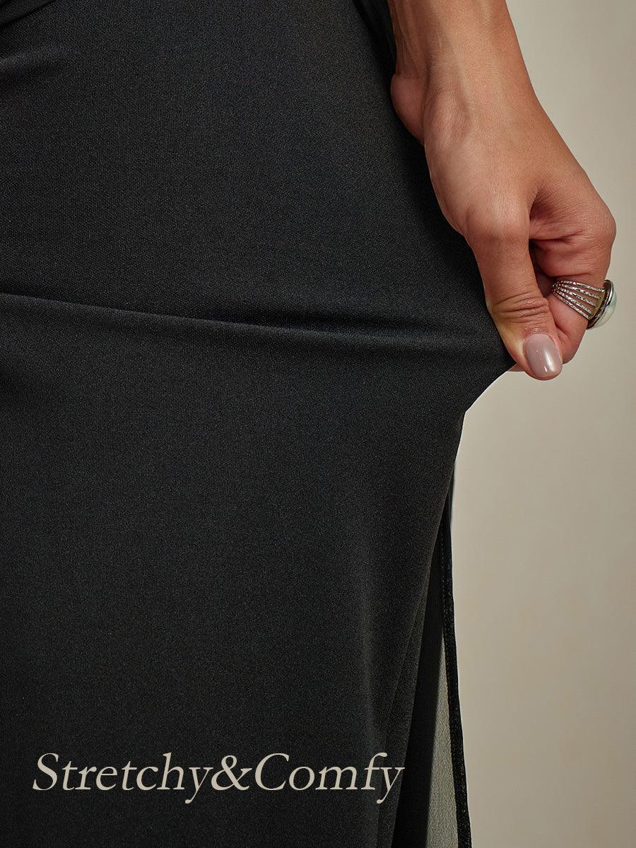 Straight Cut Trousers with Chiffon Layer
