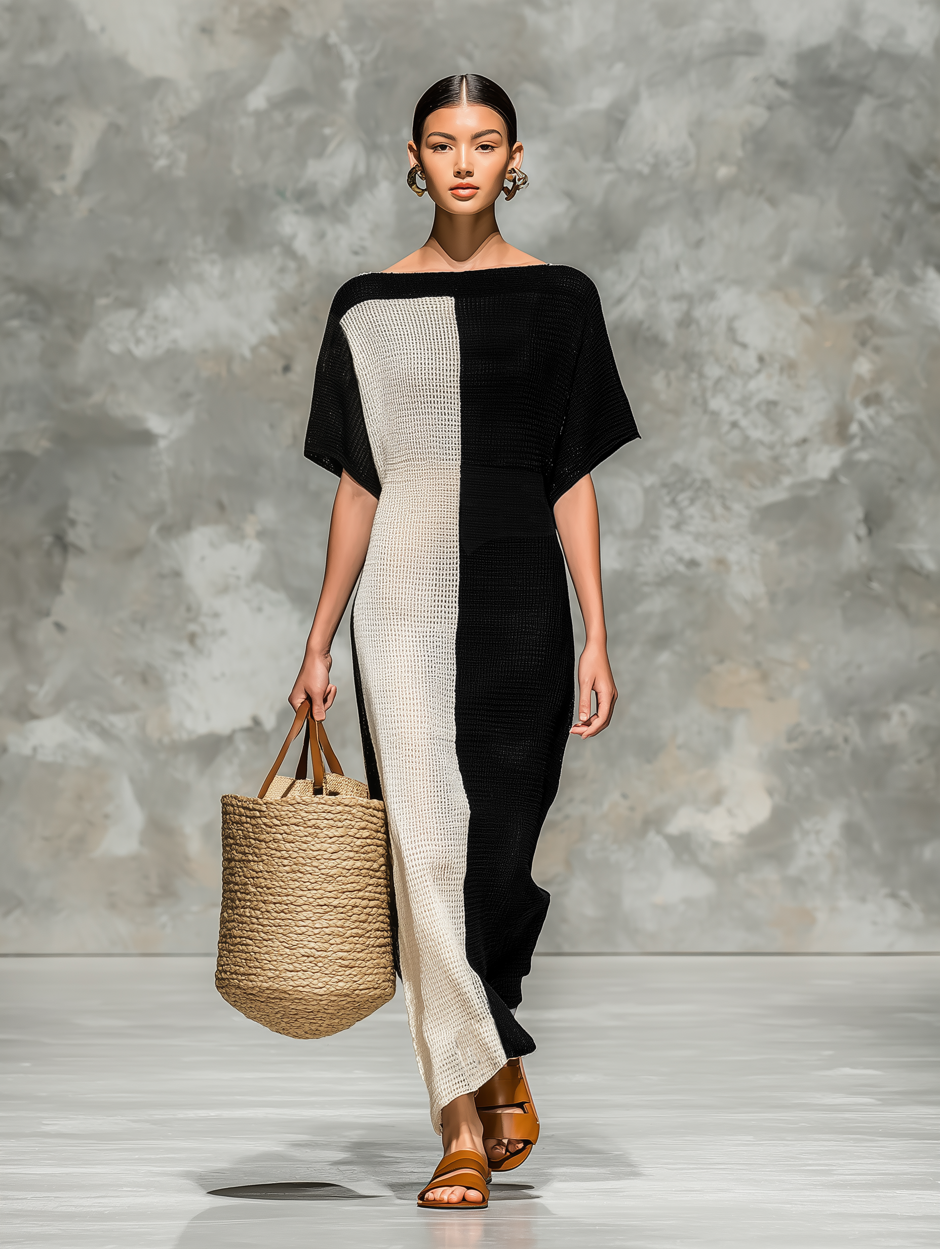 Short Maxi Dress with Boat Neck for Women, Knitted in Minimalism MDZ0969A4Y