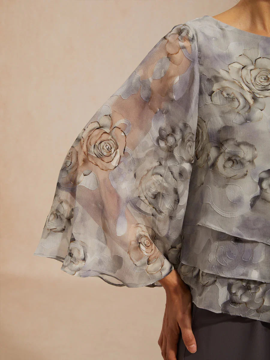 Layered Chiffon Shirt with Lace and Floral Print
