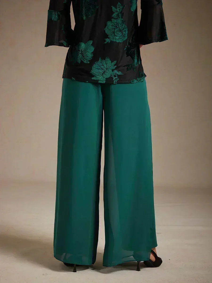 Straight Cut Trousers with Chiffon Layer