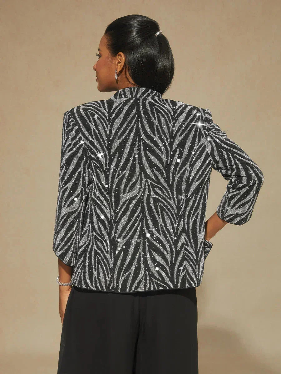 Twinst with Mandarin Collar and Zebra Pattern Adorned with Diamonds